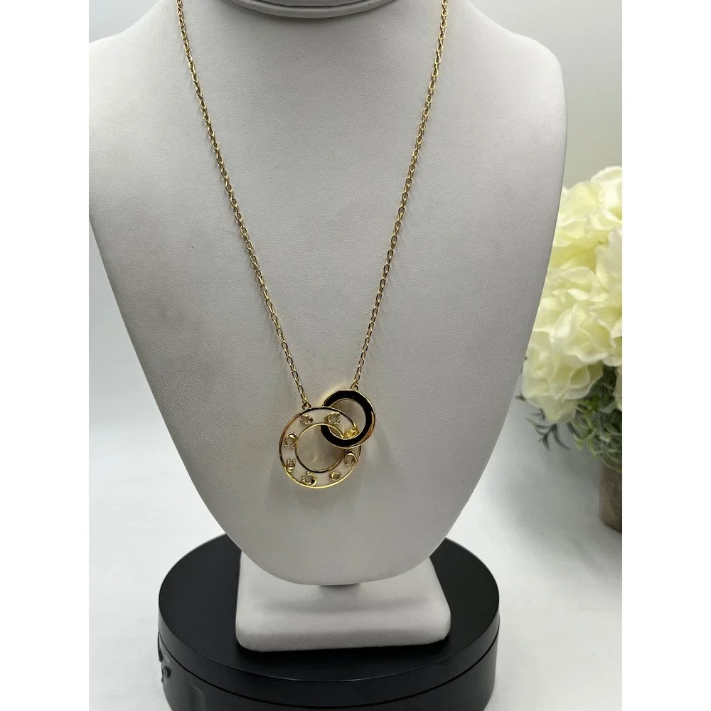 Coach Pegged Signature Interlocking Open Enamel Circle Link Gold Plated Necklace